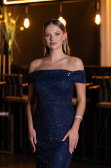 Abendkleid Lang Perlenbesetzt Marineblau ABU5492