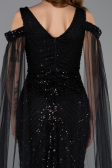 Abendkleid Lang Perlenbesetzt Schwarz ABU5497