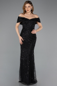 Abendkleid Lang Perlenbesetzt Schwarz ABU5503