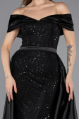 Abendkleid Lang Perlenbesetzt Schwarz ABU5503