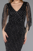Abendkleid Lang Steinbesetzt Schwarz ABU5475