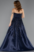 Abendkleid Lang Perlenbesetzt Marineblau ABU5511
