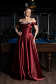 Abendkleid Lang Satin Weinrot ABU5530