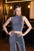 Partykleid Lang Schwarz-Silber ABU5533