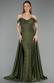Abendkleid Lang Perlenbesetzt Khaki ABU5542