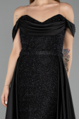 Abendkleid Lang Perlenbesetzt Schwarz ABU5542