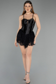 Abendkleid Mini Satin Schwarz ABK2497