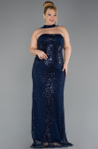 Abendkleid in Übergröße Lang Perlenbesetzt Marineblau ABU5495