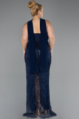 Abendkleid in Übergröße Lang Perlenbesetzt Marineblau ABU5495