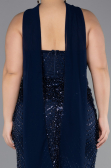 Abendkleid in Übergröße Lang Perlenbesetzt Marineblau ABU5495