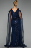 Abendkleid in Übergröße Lang Perlenbesetzt Marineblau ABU5498