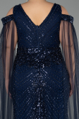 Abendkleid in Übergröße Lang Perlenbesetzt Marineblau ABU5498