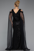 Abendkleid in Übergröße Lang Perlenbesetzt Schwarz ABU5498