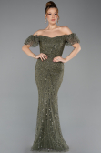 Abendkleid Lang Perlenbesetzt Khaki ABU5547