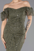 Abendkleid Lang Perlenbesetzt Khaki ABU5547