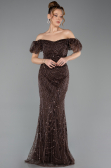 Abendkleid Lang Perlenbesetzt Braun ABU5547