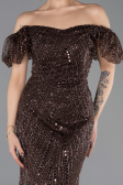 Abendkleid Lang Perlenbesetzt Braun ABU5547