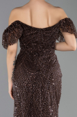Abendkleid Lang Perlenbesetzt Braun ABU5547