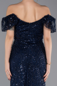 Abendkleid Lang Perlenbesetzt Marineblau ABU5547