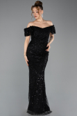 Abendkleid Lang Perlenbesetzt Schwarz ABU5547