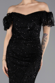 Abendkleid Lang Perlenbesetzt Schwarz ABU5547