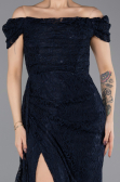 Abendkleid Lang Guipure Spitze Marineblau ABU5553