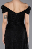 Abendkleid Lang Guipure Spitze Schwarz ABU5553