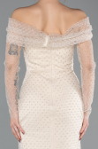 Abendkleid Lang Perlenbesetzt Beige ABU5550