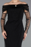 Abendkleid Lang Perlenbesetzt Schwarz ABU5550