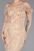 Abendkleid Lang Perlenbesetzt Gold ABU5557