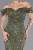 Abendkleid Lang Perlenbesetzt Khaki ABU5557