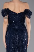 Abendkleid Lang Perlenbesetzt Marineblau ABU5557