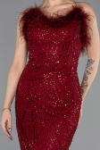 Abendkleid Lang Perlenbesetzt Weinrot ABU5590