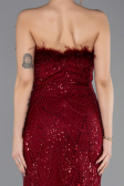 Abendkleid Lang Perlenbesetzt Weinrot ABU5590