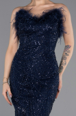 Abendkleid Lang Perlenbesetzt Marineblau ABU5590