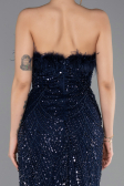 Abendkleid Lang Perlenbesetzt Marineblau ABU5590