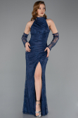 Abendkleid im Meerjungfrau-Stil Lang Spitze Marineblau ABU5598