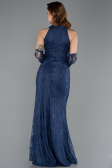 Abendkleid im Meerjungfrau-Stil Lang Spitze Marineblau ABU5598