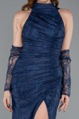 Abendkleid im Meerjungfrau-Stil Lang Spitze Marineblau ABU5598