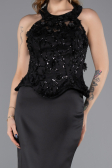 Abendkleid Lang Satin Schwarz ABU5601