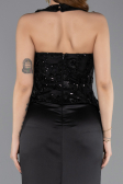 Abendkleid Lang Satin Schwarz ABU5601