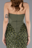 Abendkleid im Meerjungfrau-Stil Lang Spitze Khaki ABU5612