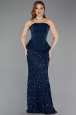 Abendkleid im Meerjungfrau-Stil Lang Spitze Marineblau ABU5612