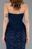 Abendkleid im Meerjungfrau-Stil Lang Spitze Marineblau ABU5612