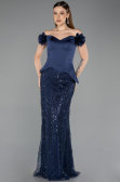 Abendkleid Lang Perlenbesetzt Marineblau ABU5616