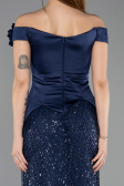 Abendkleid Lang Perlenbesetzt Marineblau ABU5616