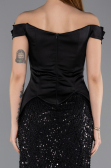 Abendkleid Lang Perlenbesetzt Schwarz ABU5616