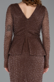 Abendkleid Lang Perlenbesetzt Braun ABU5648