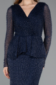 Abendkleid Lang Perlenbesetzt Marineblau ABU5648