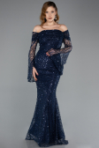 Abendkleid im Meerjungfrau-Stil Lang Schuppig Marineblau ABU5623